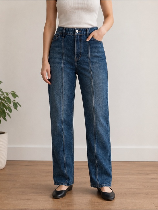 Reformation Denim - Reformation Mid-Rise Straight-Leg Jeans in Dark Blue